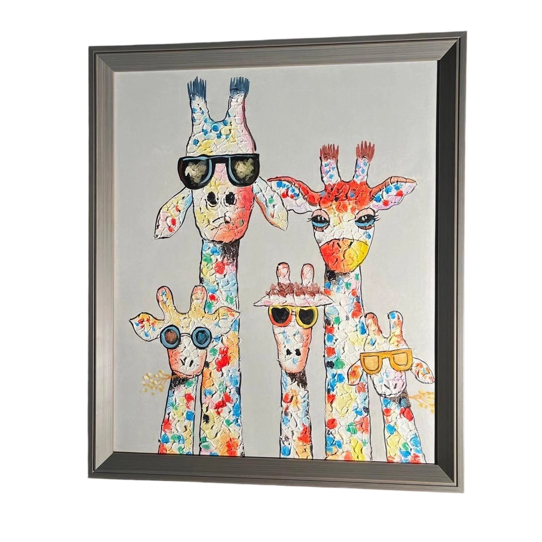 Hand-painted Oil Painting "Giraffe Family" Oil on Canvas (1 of 10)
