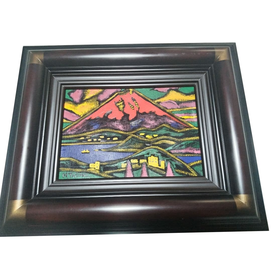 Tasaki Kosuke "Aka Fuji" Oil Painting, Size SM: Title Tasaki Kosuke, Painting, Oil Painting SM Size, Red Fuji, High-Quality Frame, Handwritten, Kataoka Tamako, Mukai Junkichi Description Equipped with a high-quality frame It features handwriting, b