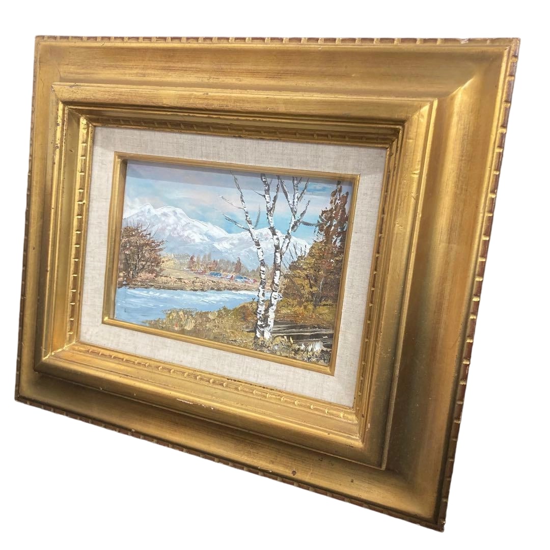 Kawai Shuji "Birch and Mountain Landscape" Oil Painting (1 of 5)