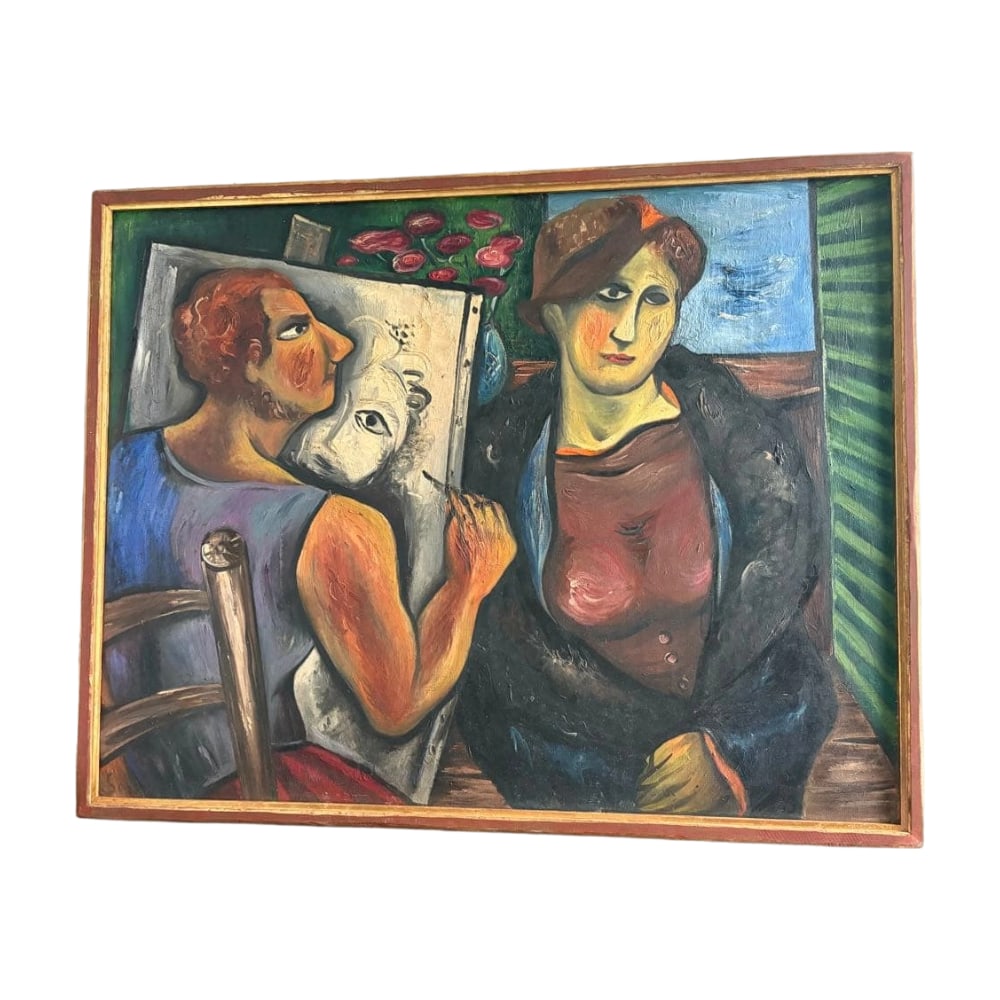 Takenaka Saburo "kina Abura-e" Oil Painting: Title Goto Saburo, Large Oil Painting, Wooden Frame, Circa 1936 Description This is an oil painting by Goto Saburo, Dating to around 1936. The figures are very vivid and colorful. There is a signature