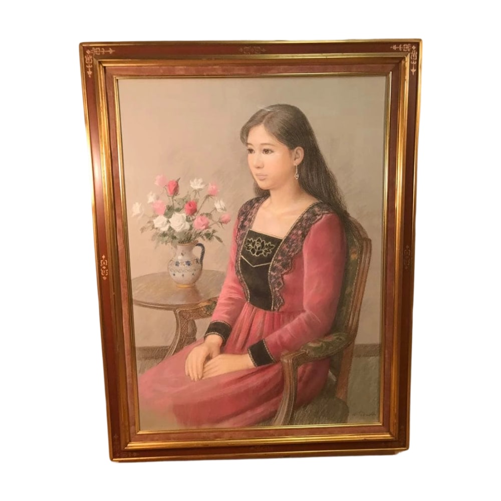 Tokuda Hiroyuki "Woman in a Red Dress" Pastel Painting Size 20: Title Tokuda Hiroyuki "Woman in a Red Dress" Pastel Painting Size 20 with Handwritten Signature Description (Artist Name) Tokuda Hiroyuki (Work Title) "Woman in a Red Dress" Pastel Painting Size 20 Fr