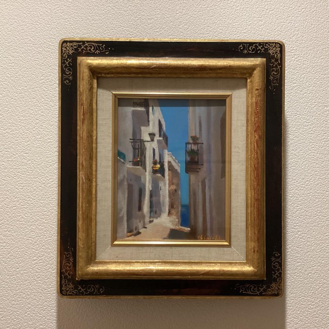 Ishimura Kinichi, "Mediterranean Sea," Oil Painting: Title Ishimura Kinichi "Mediterranean" Description Artist: Ishimura Kinichi (a painter known for multiple Italian landscape paintings) Title: "Mediterranean" Size: F0 Frame Dimensions: Height 30.5cm W