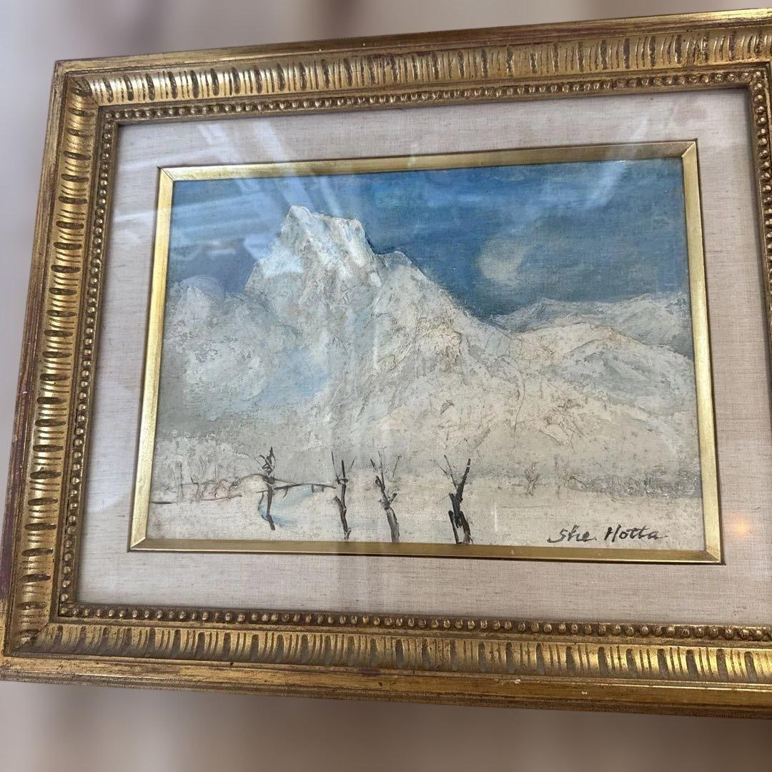 Horita Kiyoharu, "Mountain Landscape," oil painting.: Title Seiji Hotta Oil Painting Mountain Landscape Description For those who appreciate it Forehead approximately 49.5 cm x 40 cm Oil painting "Mountain Landscape" by Seiji Hotta, with a gilded decorat