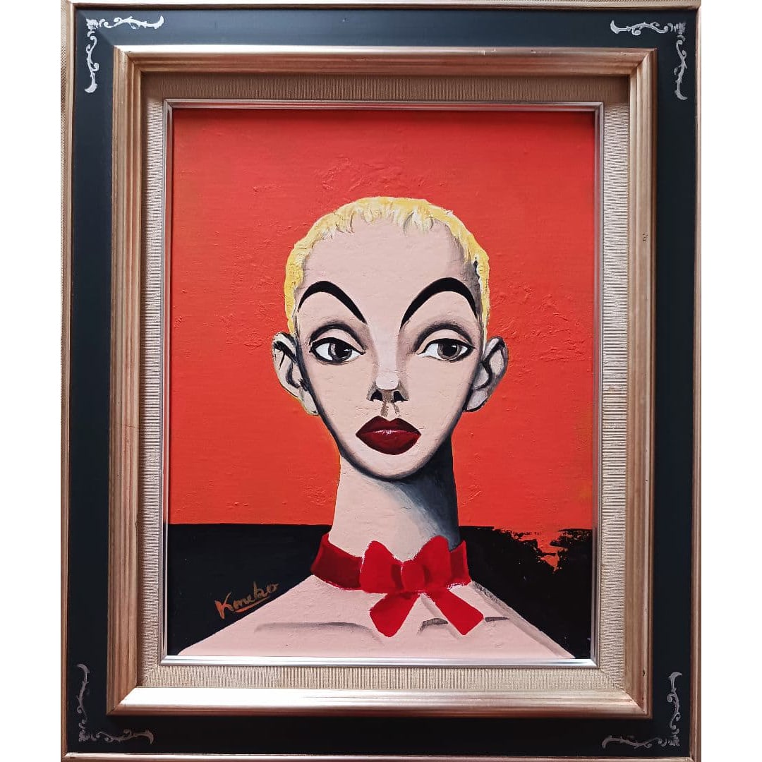 Kaneko Kuniyoshi "Nikuhitsu Jinbutsuga" Oil Painting: Title Oil Painting by Kaneko Kuniyoshi Description This is a hand-painted portrait by Kaneko Kuniyoshi. Oil on canvas Image dimensions: 32cm x 41cm, F6 size Frame dimensions: 46cm x 55cm The painting 