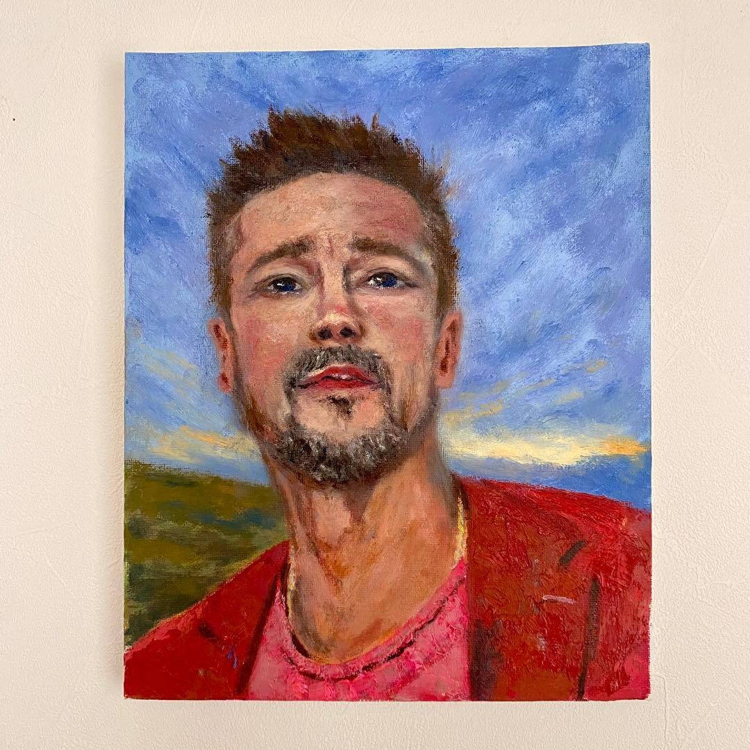 Oil Painting "Naku Otoko" F3 Size: Product Title Crying Man F3 Oil Painting Portrait Product Description Unique Original Handmade Work "The Crying Man" Brad Pitt's indescribable expression is remarkable Oil paint on canvas Size F3 (273