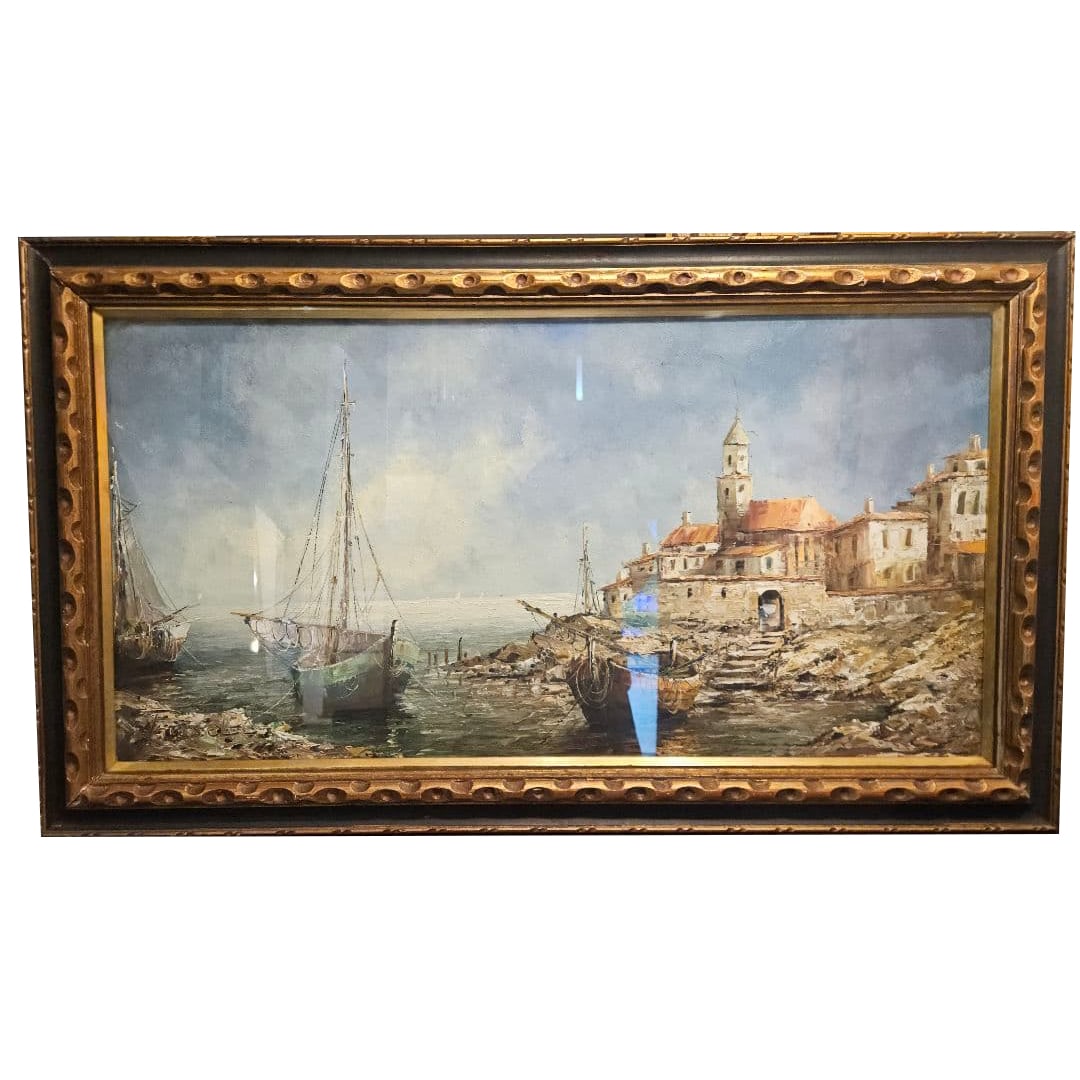 Angelo Paracelli, "Mediterranean Port Town," Oil on Canvas (1 of 10)