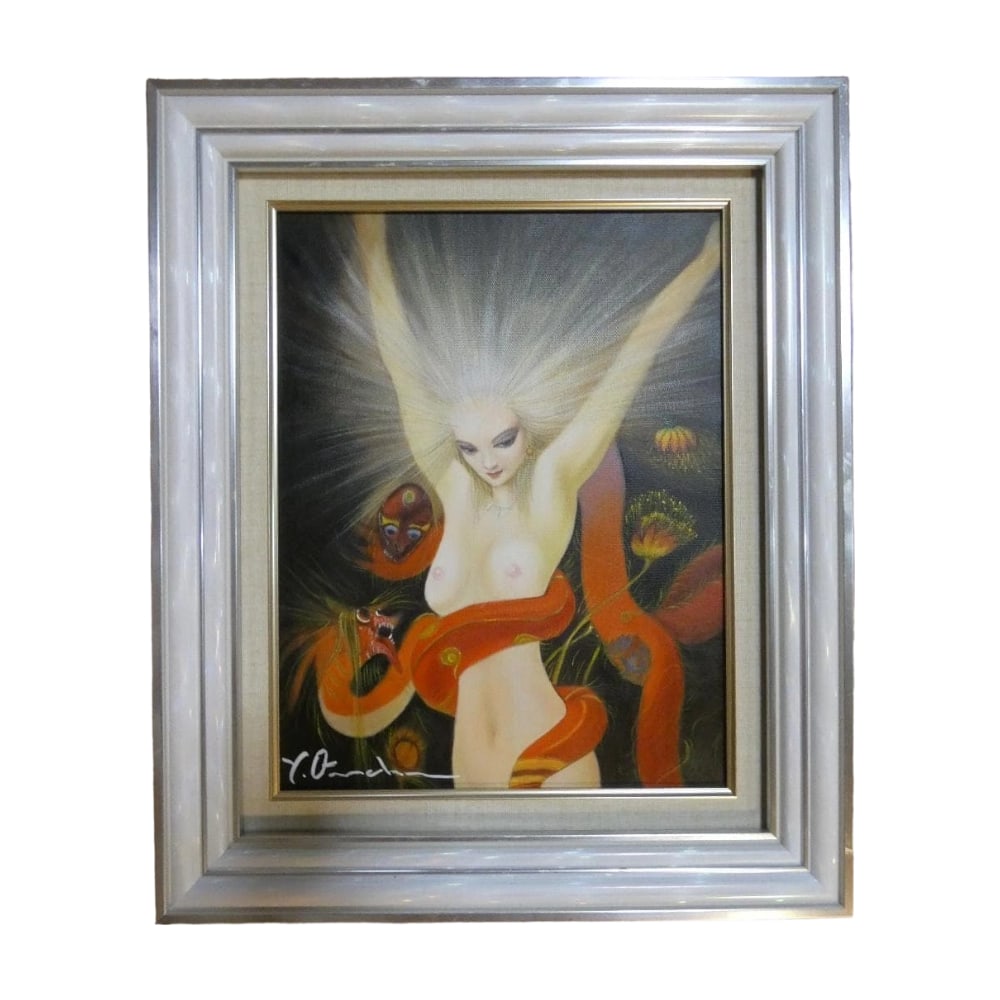 Amano Yoshitaka "Jinbutsuga" Oil Painting: Title Oil Painting "Portrait" by Yoshitaka Amano, Signed Description Yoshitaka Amano "Portrait" Front Mark/Back Mark Painting/Oil Painting With Frame Easel Size: F6 Canvas Size Approx.: 32cm x 41cm Ov