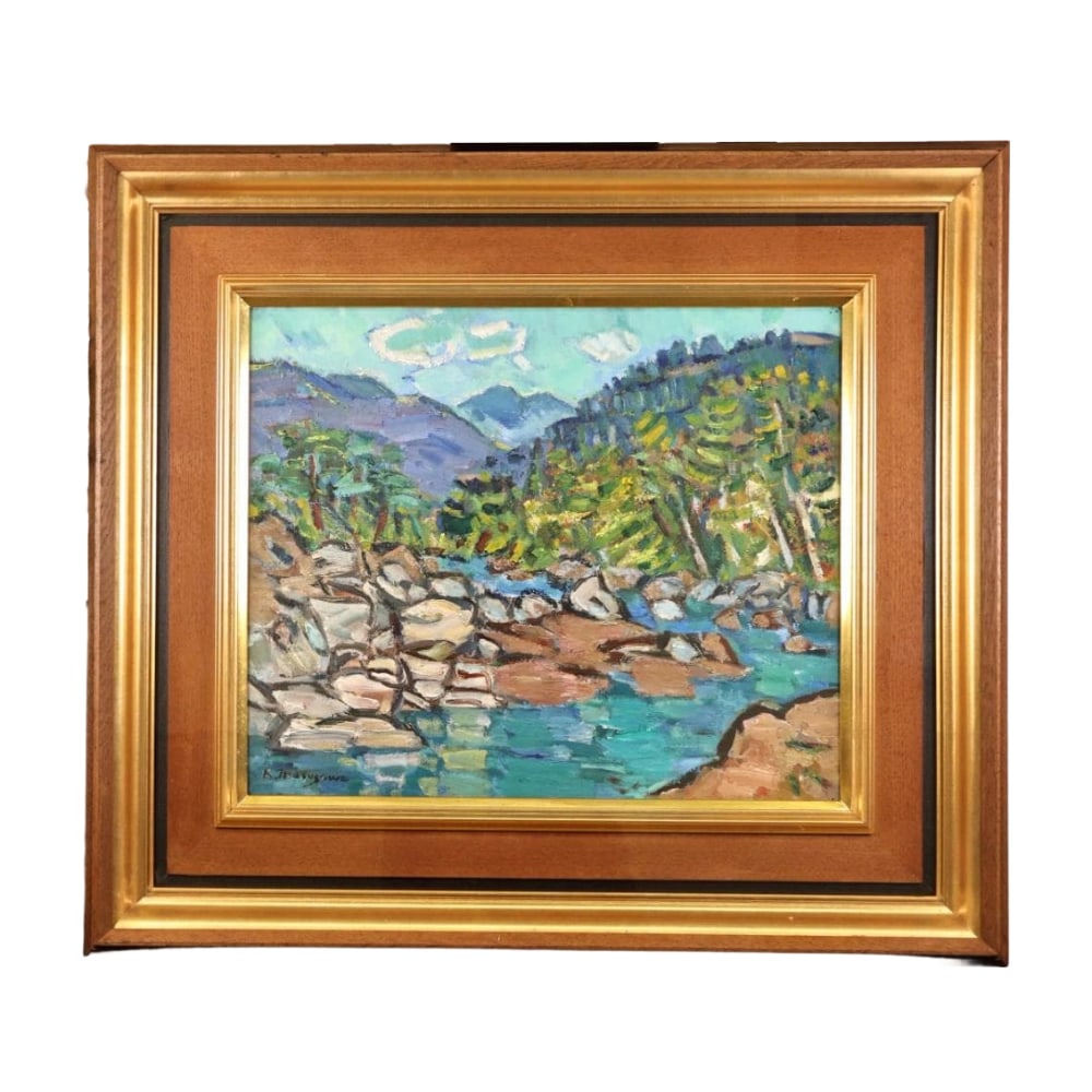 Masuzawa Kiyoto, "Kisogawa," Oil on Canvas, Size F8: Title Authentic Masuzawa Kiyohito "Kiso River" Oil Painting, No. F8, Daiichi Bijutsu Association Member, BK614 Description This is a listing for the authentic Masuzawa Kiyohito "Kiso River" oil painti
