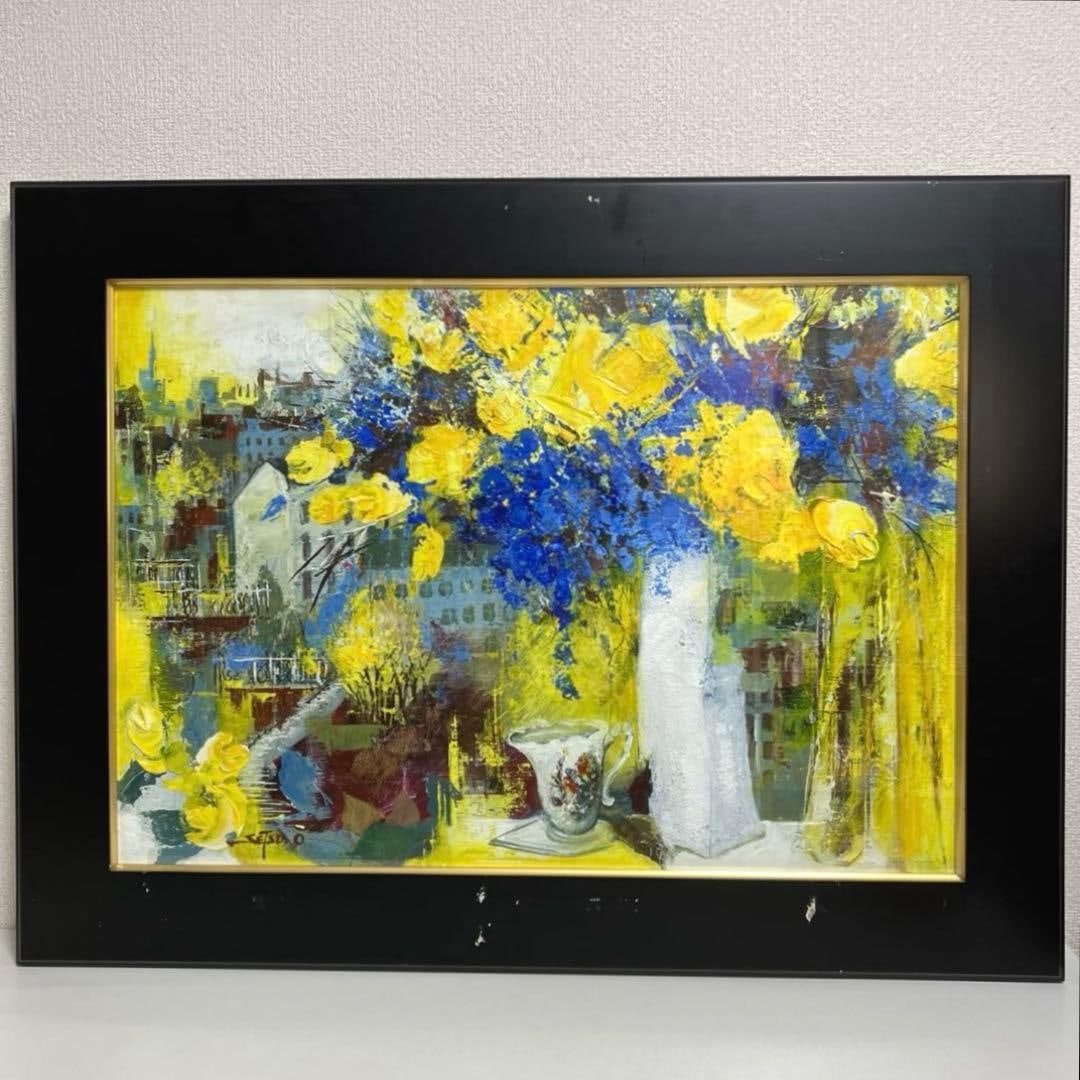 Onodera Setsuko "Uramado" Oil on Canvas M15: Title Ono Setsuko "Rear Window" Oil Painting M15 Description This is a hand-painted oil painting "Rear Window" by Ono Setsuko. Frame Dimensions: Width approximately 80 cm, height approximately 60 cm, 