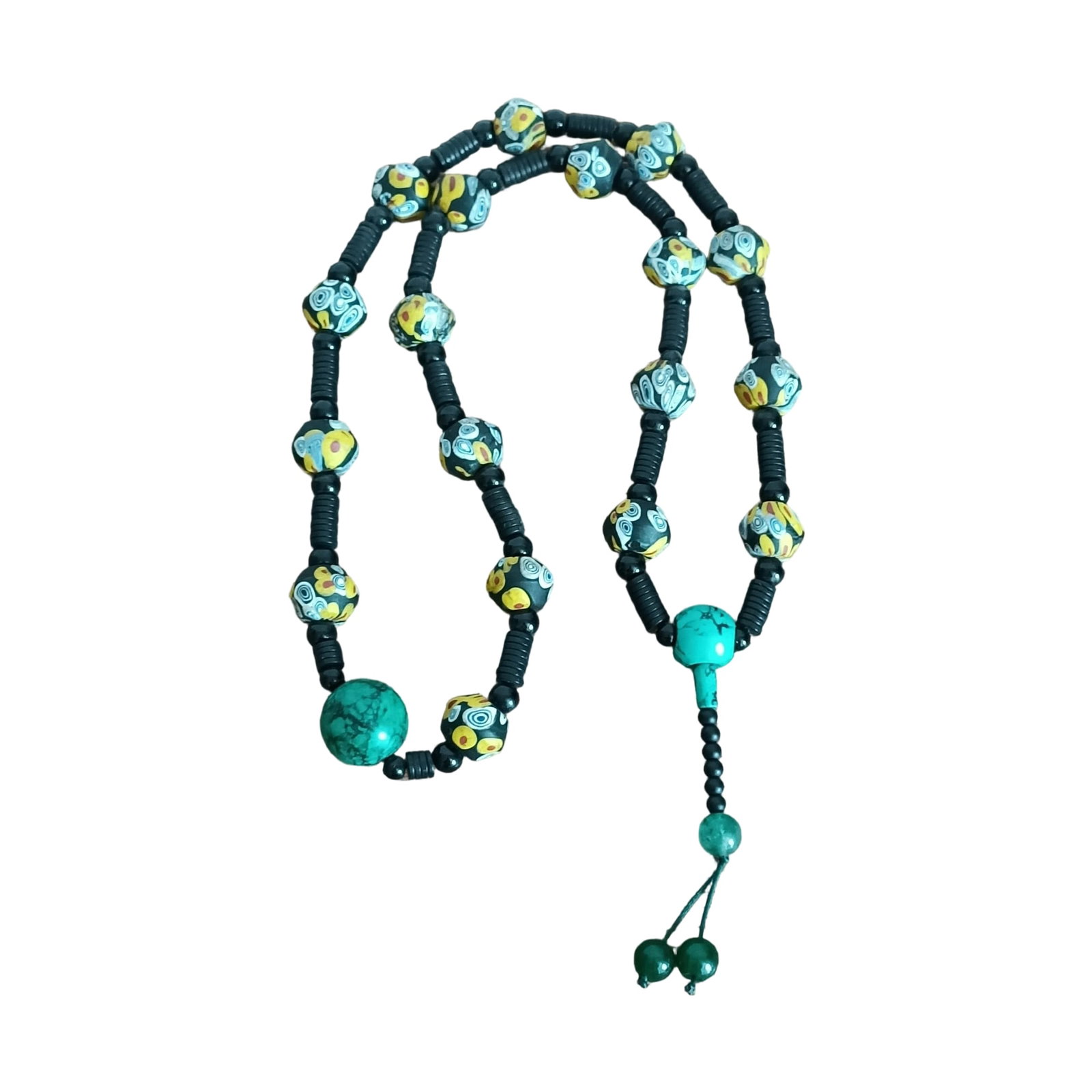 Glass Necklace with Obsidian and Turquoise (1 of 6)