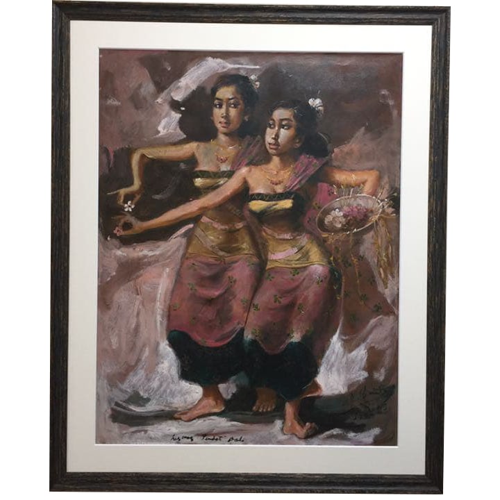 Oil Painting of Two Bali Dancers, Size F10: Title Painting of Bali NO.0520 Two Bali Dancers Description Outer Frame Dimensions Height 109cm x Width 89cm Inner Frame Dimensions Height 89cm x Width 68cm Weight 10kg Freight: 1.International Freigh