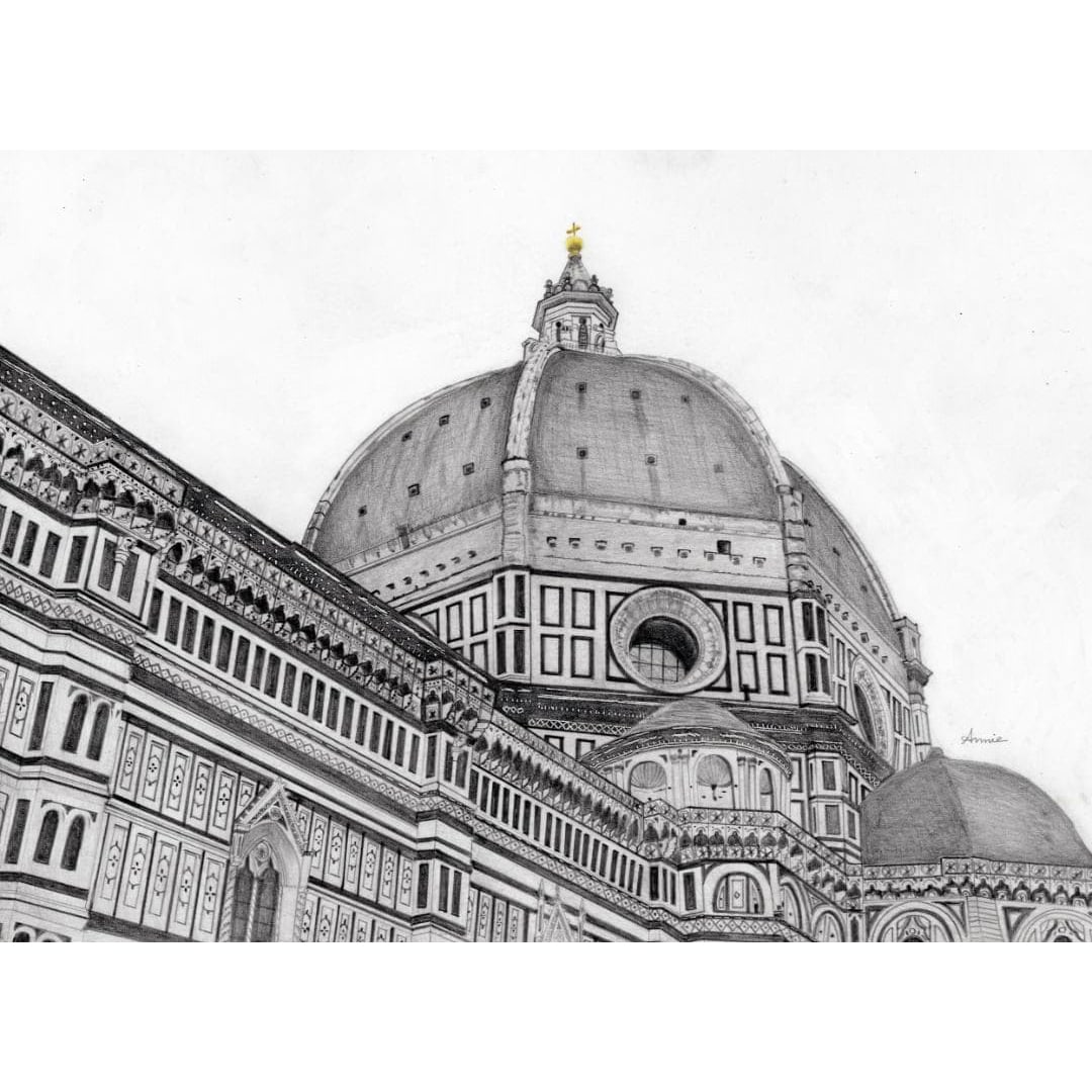 Annie Fukuoka "Cloudy Florence" Pencil Drawing (1 of 2)