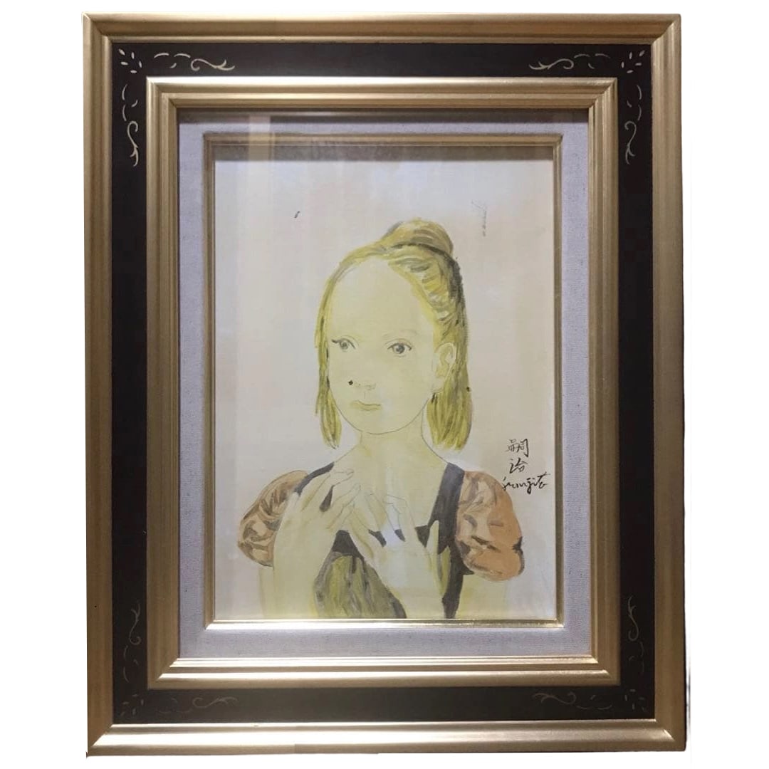 Fujita Tsuguharu "Shojo" Oil Painting, Size F4: Title: Fujita Tsuguharu Painting Description: Fujita Tsuguharu Painting "Young Girl" Oil Painting Canvas Size F4 With Frame Framed Dimensions 48.5cm x 39.5cm Type of Painting: Oil Painting Format: Fra