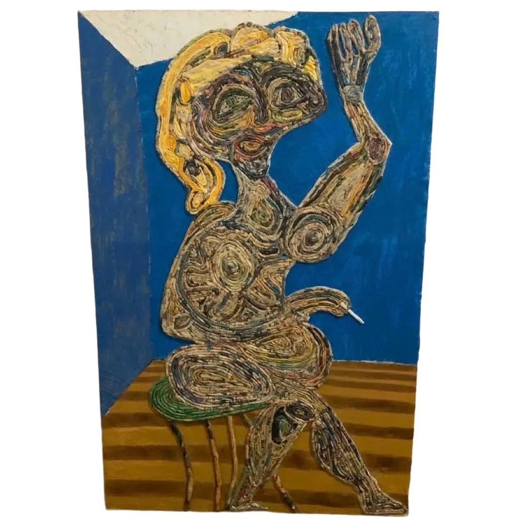 Karimu Zanga "Midori no Isu ni Suwari Tabako o Su Burondo Josei" Oil Painting: Title: Karim Zangar Artwork (2014) Direct Purchase from the Artist Description: This is an original work by the French artist Karim Zangar, purchased directly from the artist around 2016, with a notat
