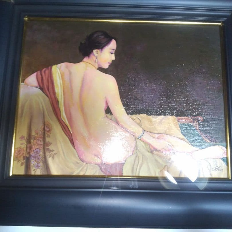 Morimoto Sosuke "Ikoi no Toki" Oil Painting, F6 Size: Product Title: Morimoto Sosuke, Painting, Bijin-ga, Oil No. 6, Nude Woman, At Rest, High-Grade Frame, Hand-Painted, Takatsuka Seigo Freight: 1.International Freight: Foreign shipping charges are deter