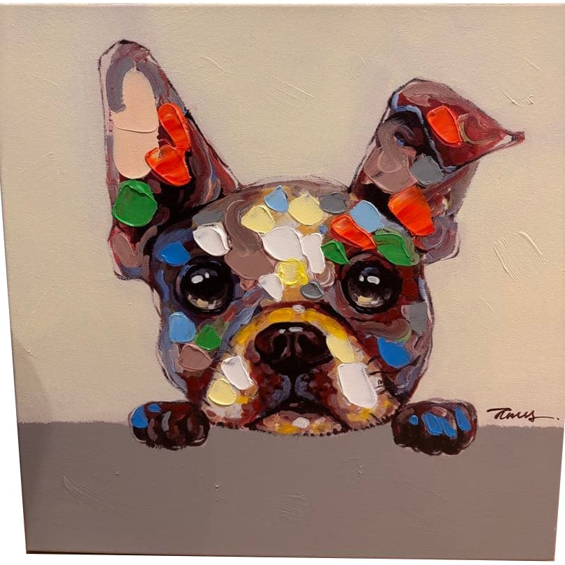 Oil Painting "Bulldog": Title: Oil Painting Artwork - Bulldog 50x50 Living Room Decoration Freight: 1.International Freight: Foreign shipping charges are determined by destination. 2.Photos, descriptions and valuations have 