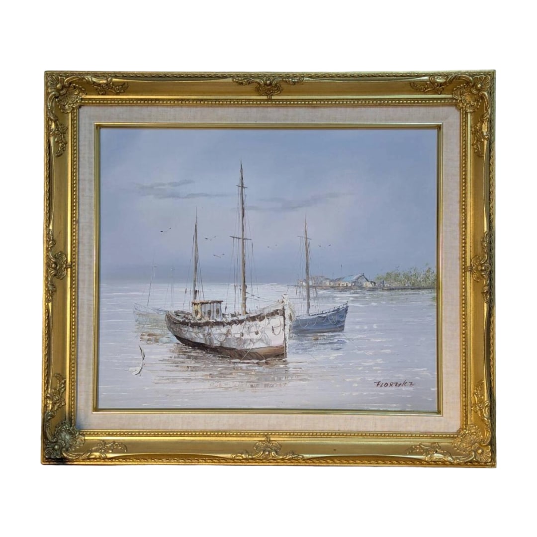 Oil Painting "Sailing Ships in a Quiet Harbor" Size F8 (1 of 10)