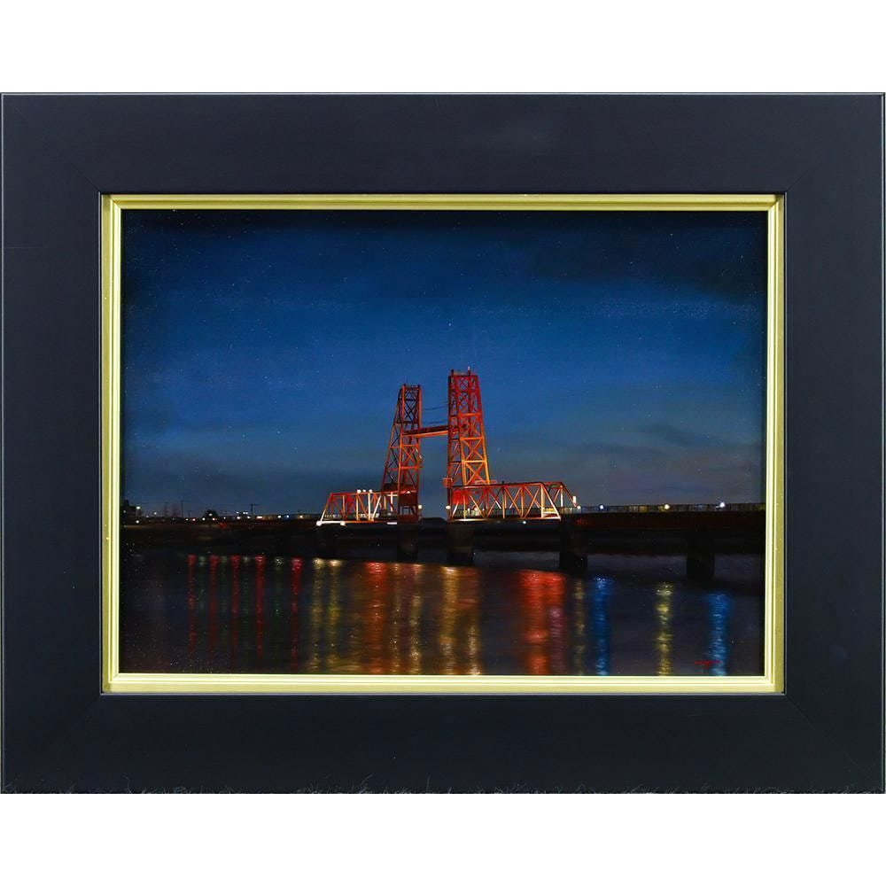 Uchida Taro, "Kaeru no Kairo," oil on canvas, size 4.: Title: Authentic Work by Uchida Taro - Featured on Artist's Homepage "Return of the Seagull" Oil Painting, Size 4, Created in 2017, Exhibition Piece, Night Scene Masterpiece, Popular Beauty Painter De
