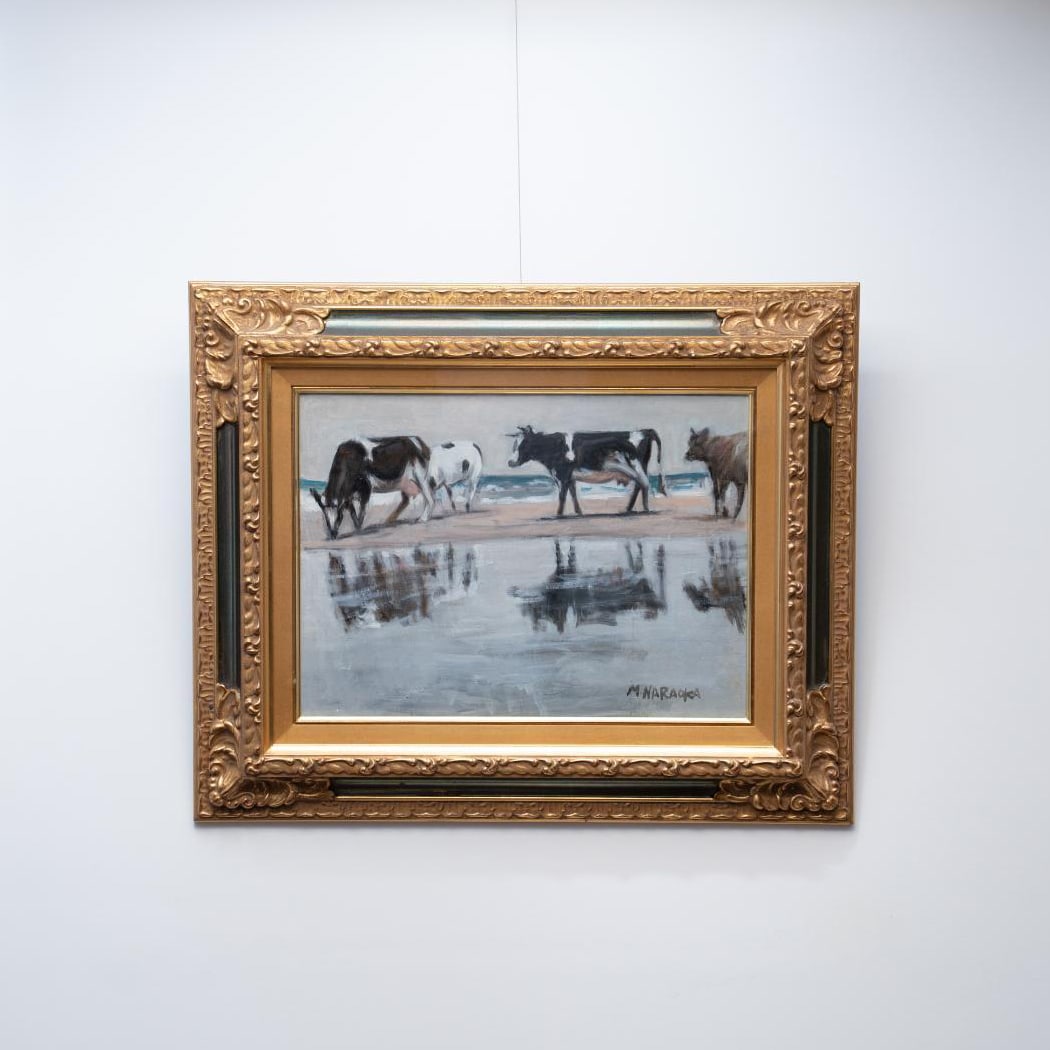 Naraoka Masao "Umibe Houmoku" Oil Painting, F8 Size: Title: Naraoka Masao "Pasture by the Sea" Masterpiece Framed Artwork Description: Naraoka Masao "Pasture by the Sea" Framed Work One of the representative works of Naraoka Masao, a Western-style paint