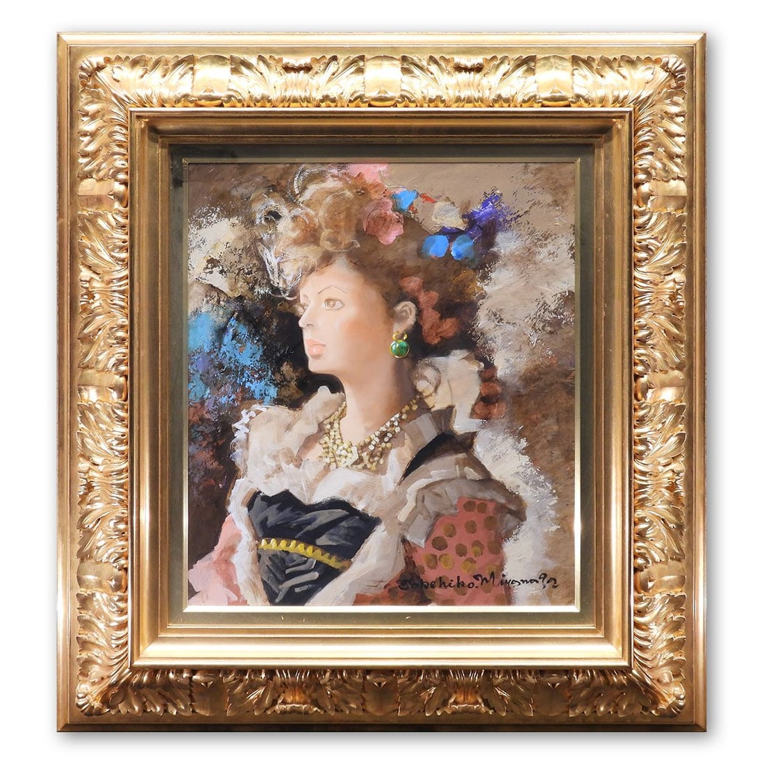 Miyanaga Takehiko "Rei" Oil on Canvas, Size 10: Title: Miyanaga Takehiko "Rei" Oil Painting Size 10 Portrait with Original Frame, Bijin-ga, Portrait of a Woman with Commentary, Court Painter, Original Oil Painting, Guaranteed Authentic Work