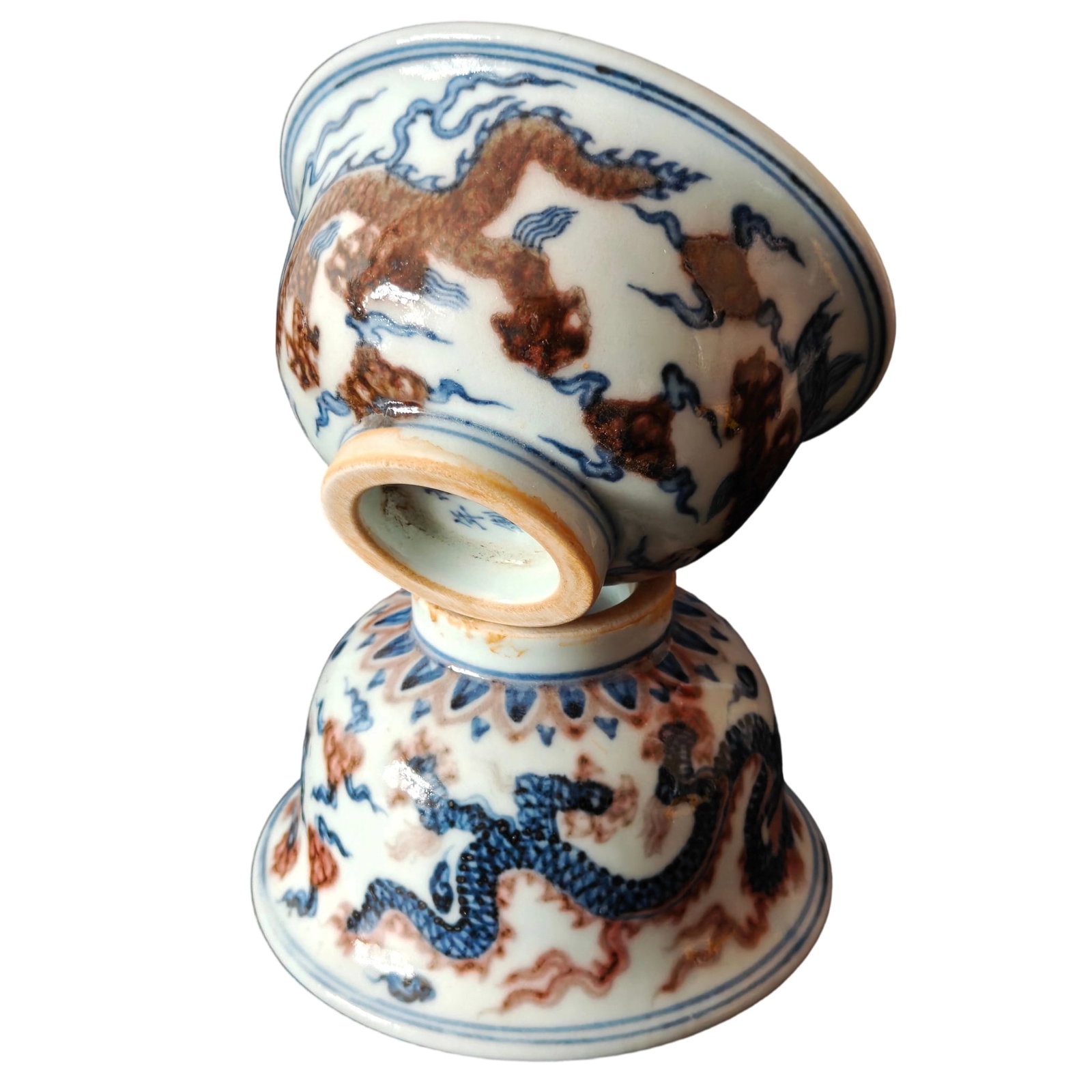 Xuande Blue and Red Underglaze Dragon Pattern Hand Pressing Cups (1 of 10)