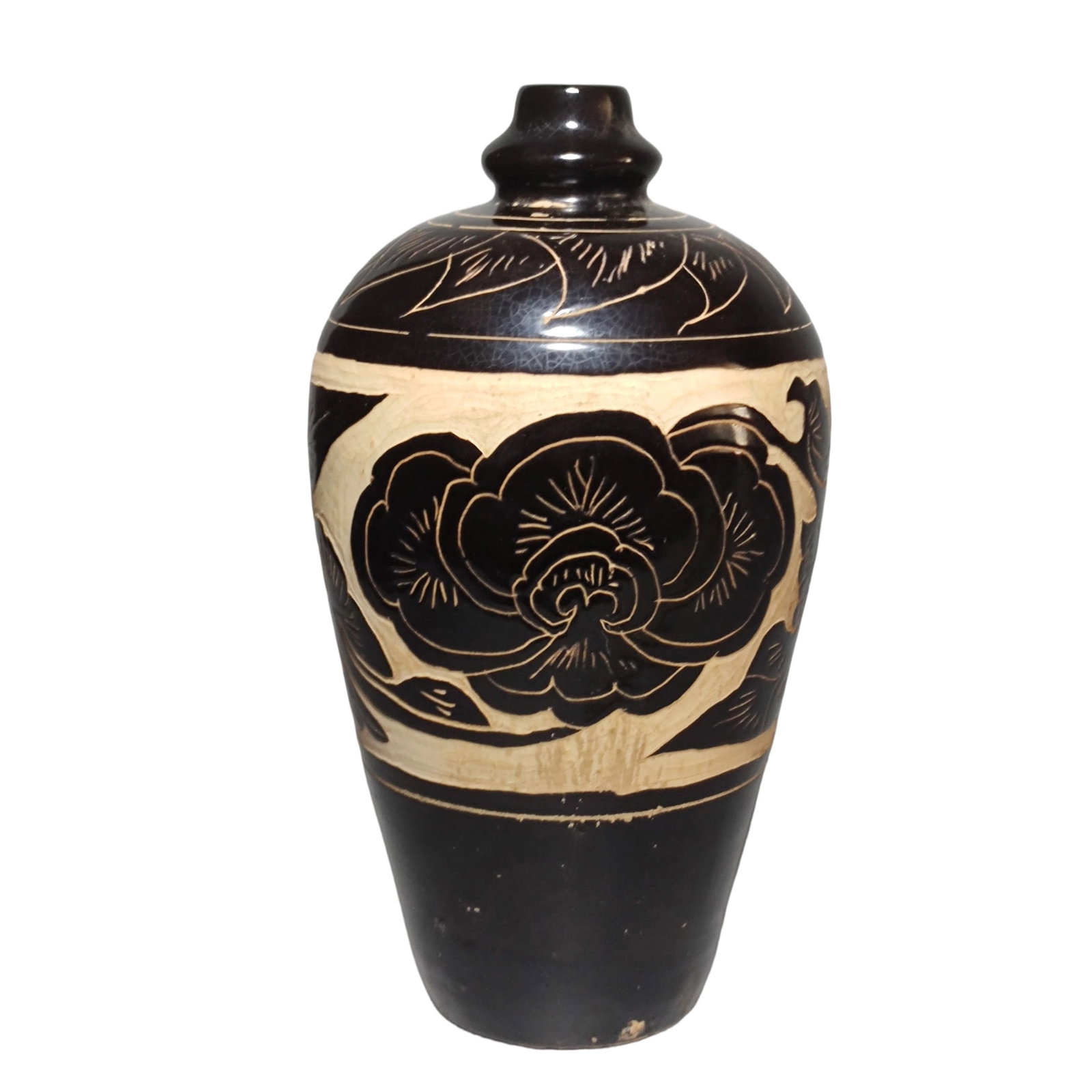 Song Dynasty Jizhou Kiln Black Glaze Carved Plum Vase (1 of 9)