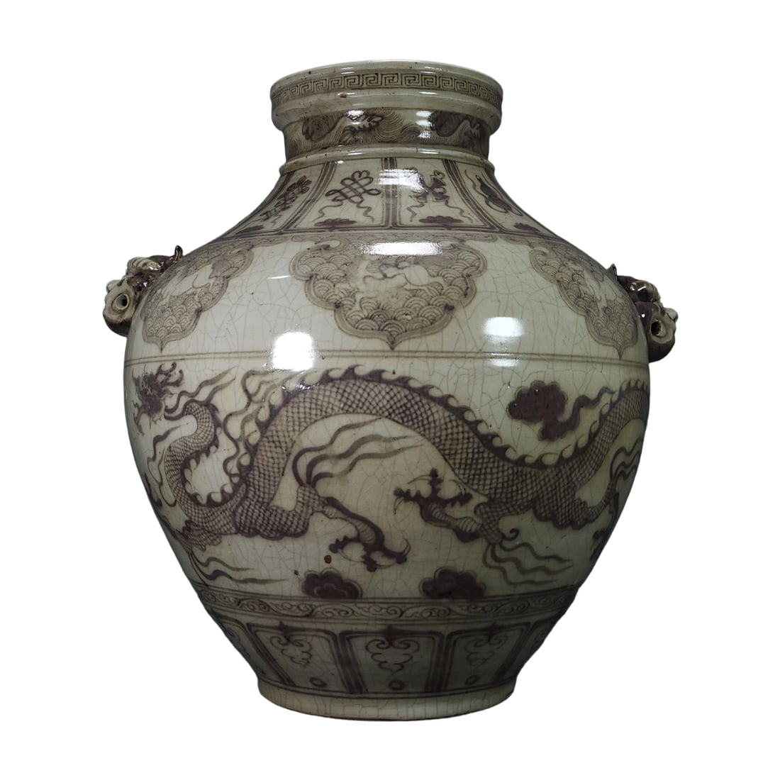Yuan Dynasty Underglaze Red Dragon Pattern Beast Head Jar (1 of 10)