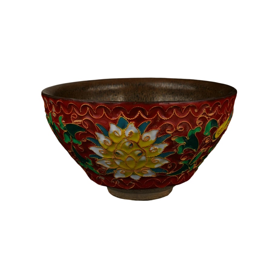 Song Dynasty Jian Kiln Cloisonn Enamel Lotus Scroll Bowl: This Song Dynasty Jian kiln cloisonn enamel lotus scroll bowl showcases the superb craftsmanship and artistic beauty of ancient artisans. The bowl is meticulously crafted with cloisonn enamel techniqu