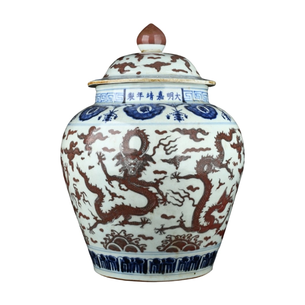 Ming Jiajing Blue and Red Glazed General Jar with Ruyi Cloud and Dragon Pattern (1 of 10)