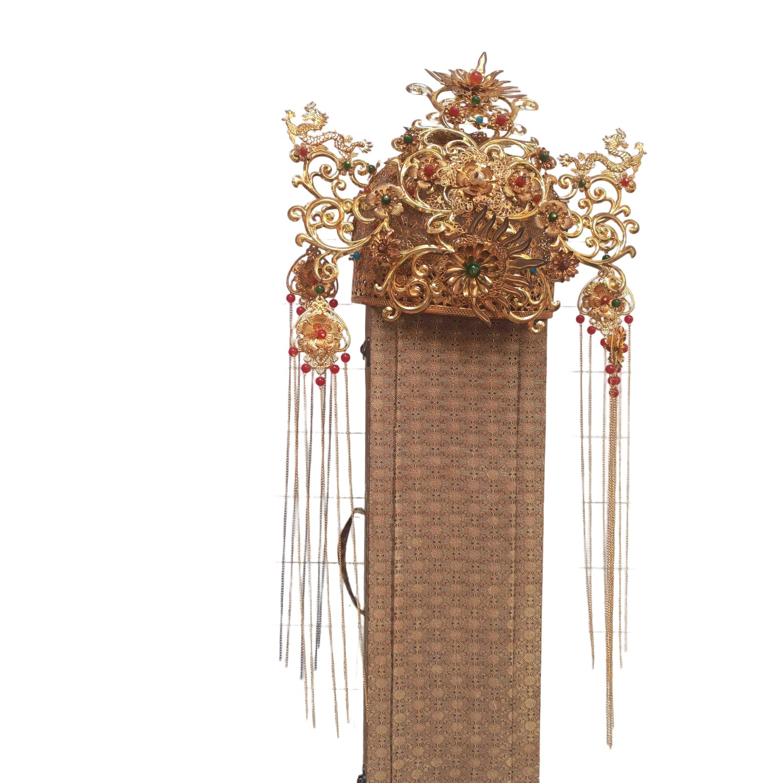 Gilt Bronze Dragon Crown Hat Ornament: This gilt bronze dragon crown hat ornament is crafted with exquisite workmanship and intricate details, showcasing the extraordinary skills of ancient artisans. The dragon motif symbolizes authority a