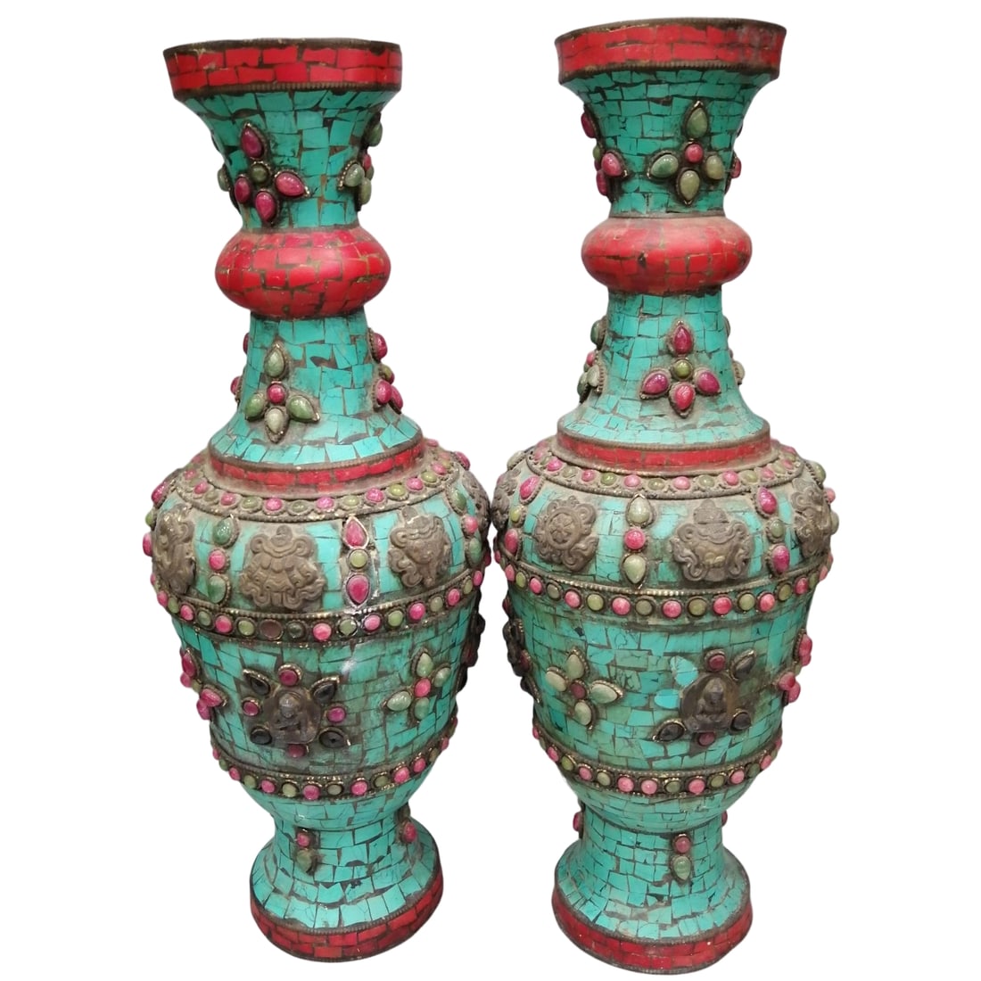 Copper Inlaid Gemstone and Turquoise Vase Ornament (1 of 10)
