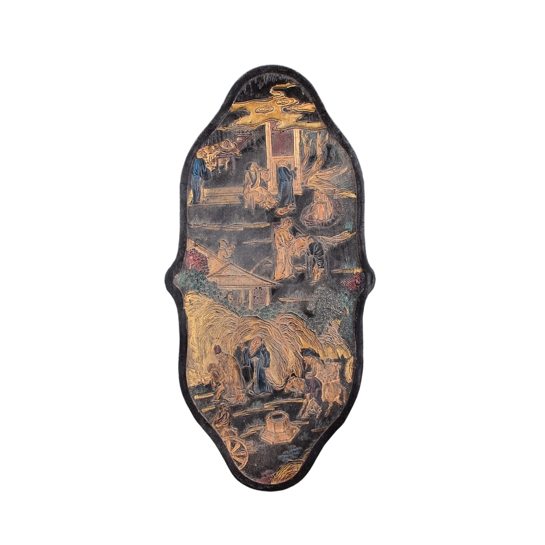 Hui Ink Block with Eight Immortals Drinking Theme: This Hui ink block features the theme of the Eight Immortals Drinking, showcasing the profound cultural heritage. The block is exquisitely carved with meticulous craftsmanship, reflecting the superb