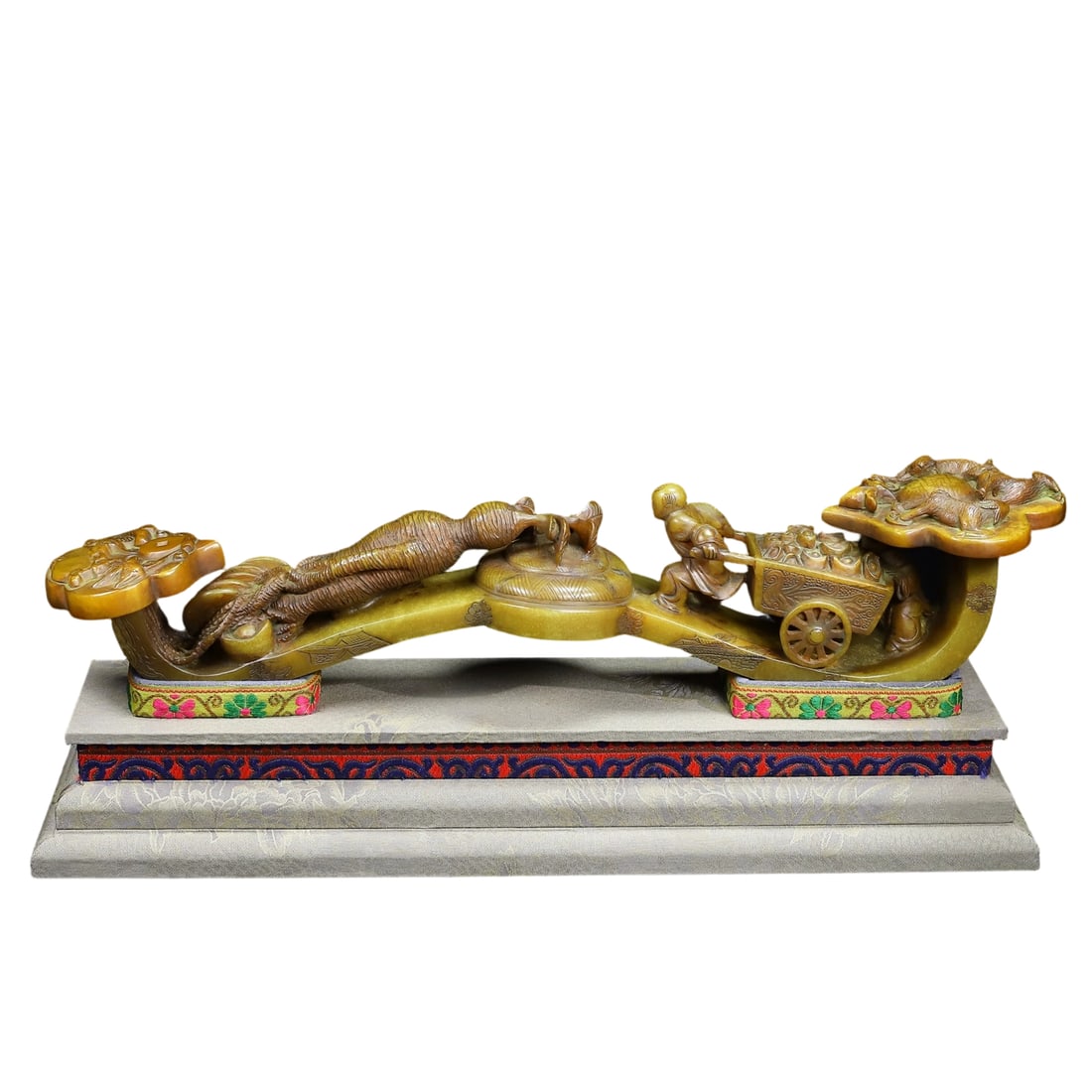 Shoushan Stone Relief Ruyi Ornament: This Shoushan stone relief ornament features exquisite carving and a smooth texture with natural color. The relief design carries profound meaning, symbolizing a life of fulfillment. The overall elega