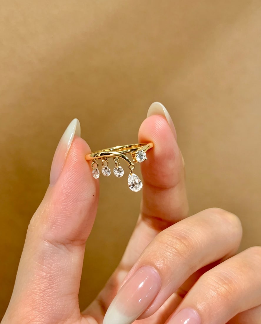 18K Gold Lab-Grown Diamond Ring: This 18K gold ring features a lab-grown diamond, showcasing the perfect blend of exquisite craftsmanship and modern design. The tassel design adds a sense of movement, and the laser perforation enhanc