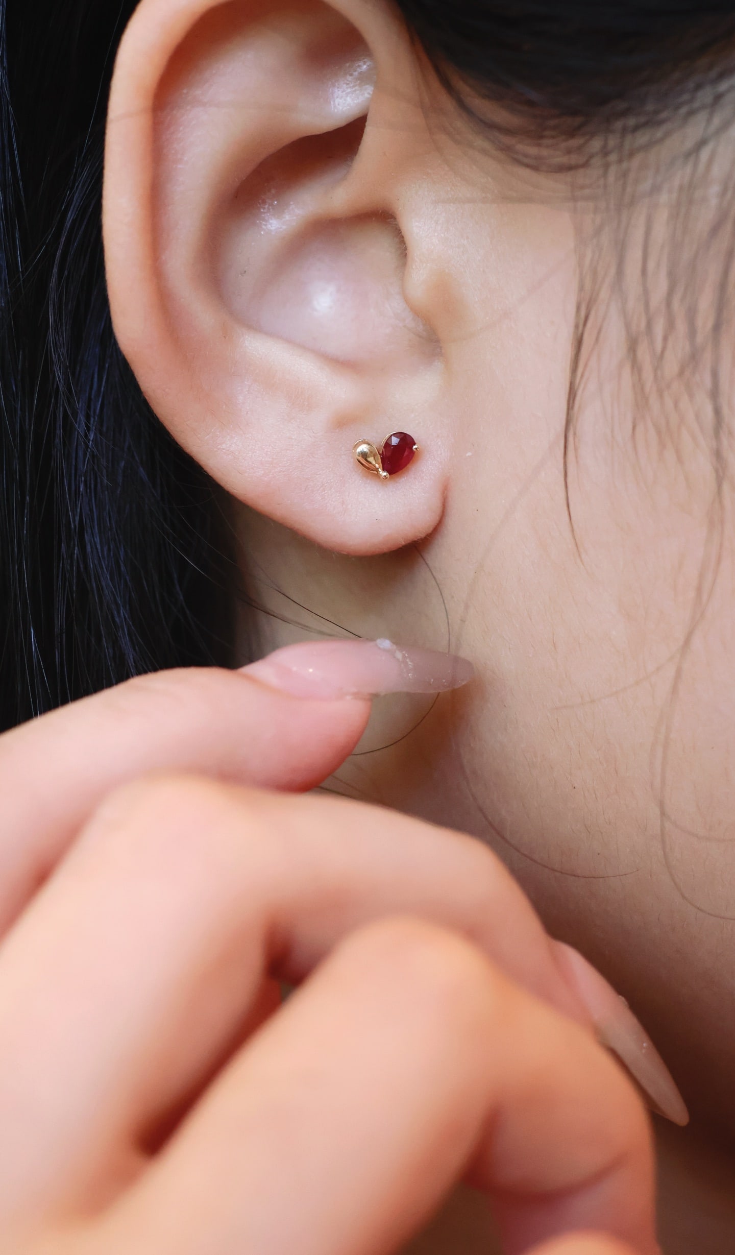 18K Gold Ruby Earrings - 2