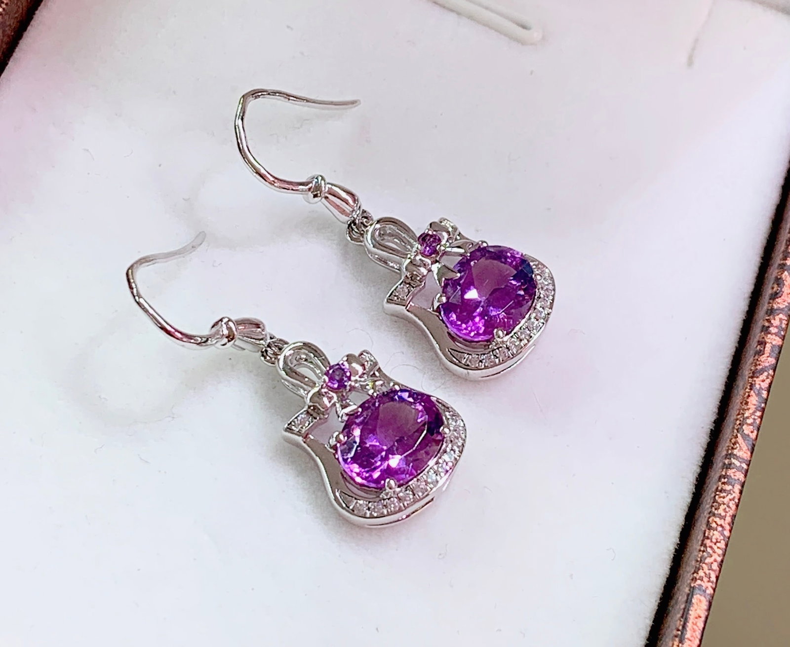 925 Silver Natural Amethyst Earrings (1 of 4)