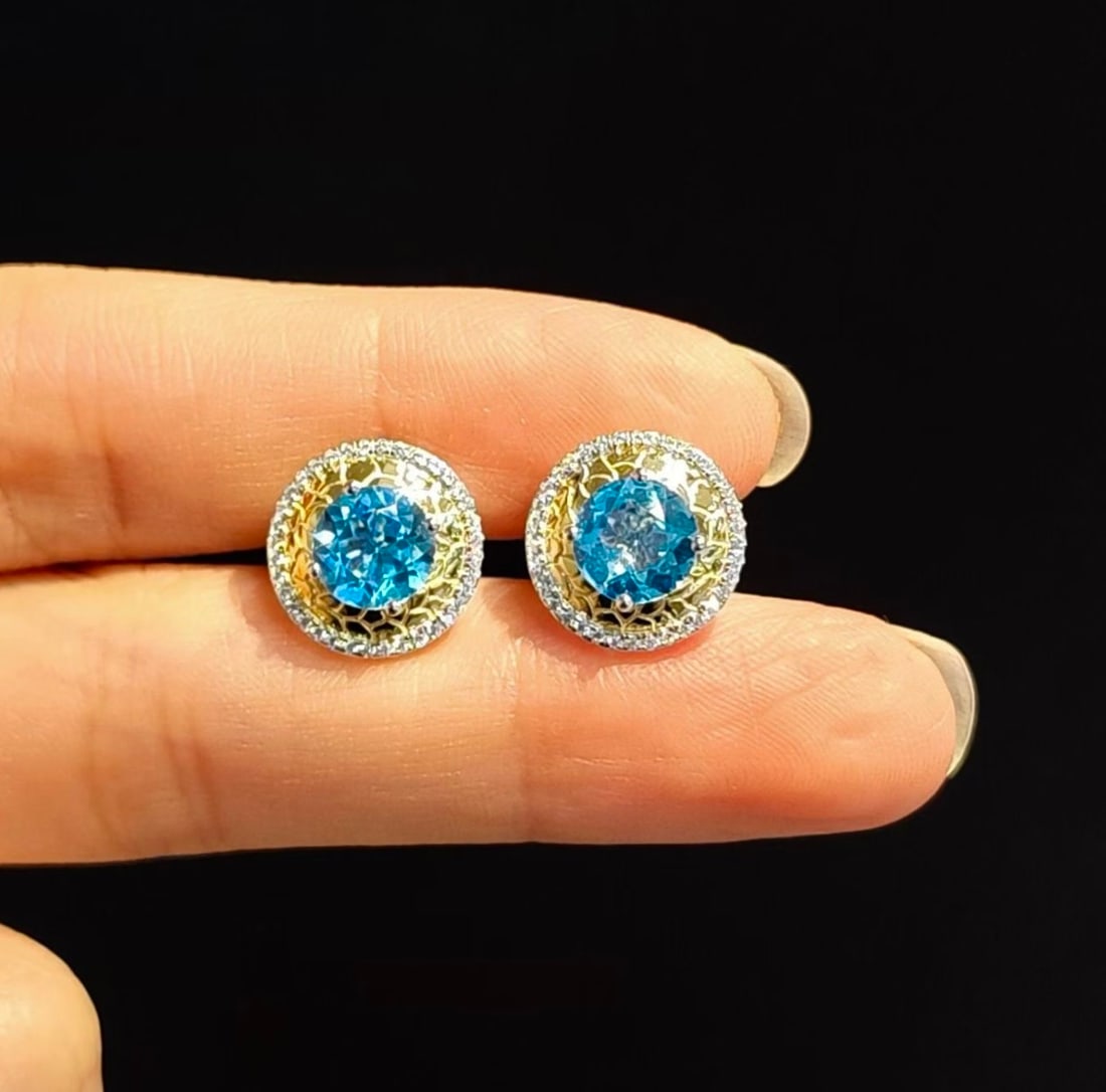 925 Silver Natural Topaz Earrings - 2