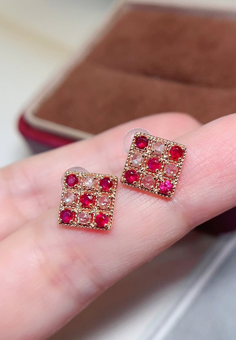 18K Gold Ruby Earrings - 2