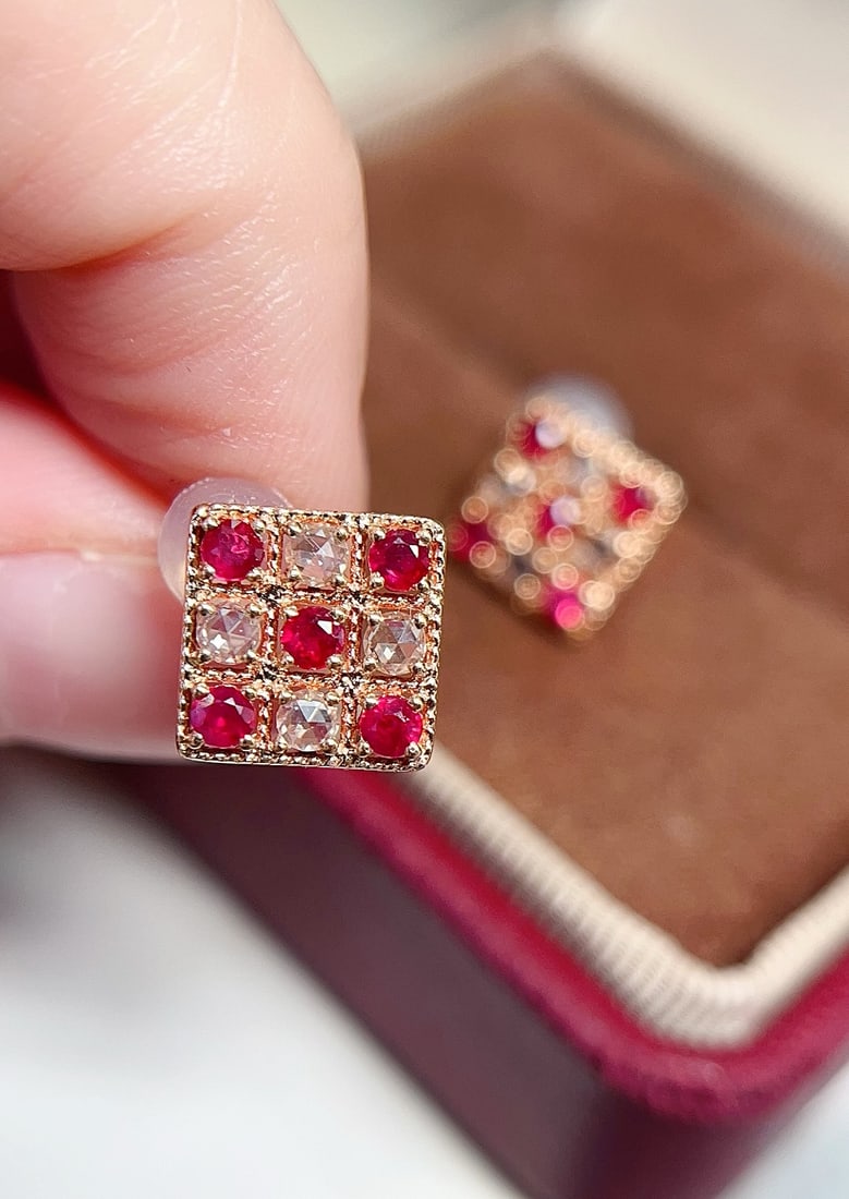 18K Gold Ruby Earrings - 4