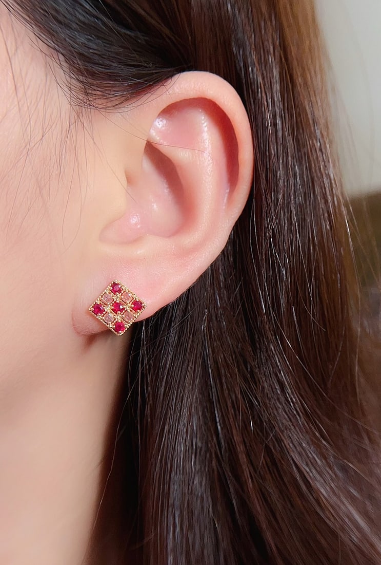 18K Gold Ruby Earrings - 5