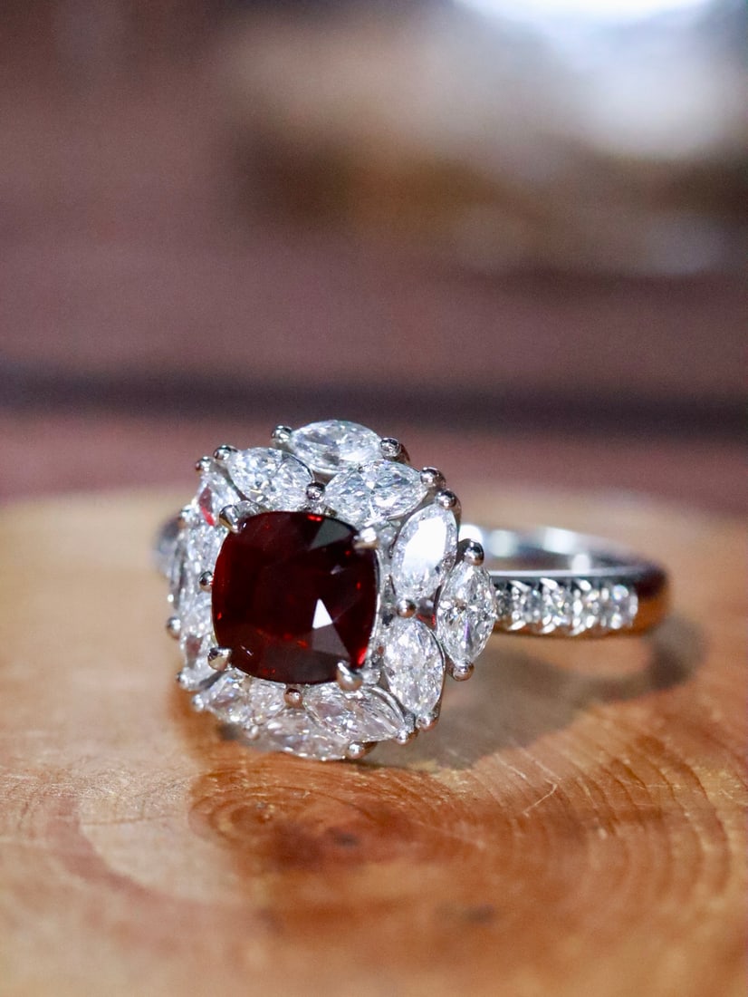 Platinum Natural Unheated Ruby Ring - 2