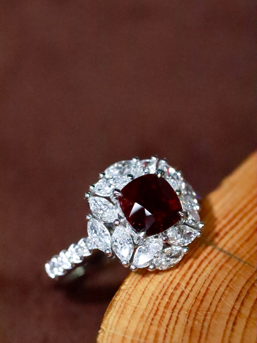 Platinum Natural Unheated Ruby Ring - 3