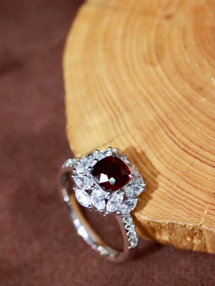 Platinum Natural Unheated Ruby Ring - 4