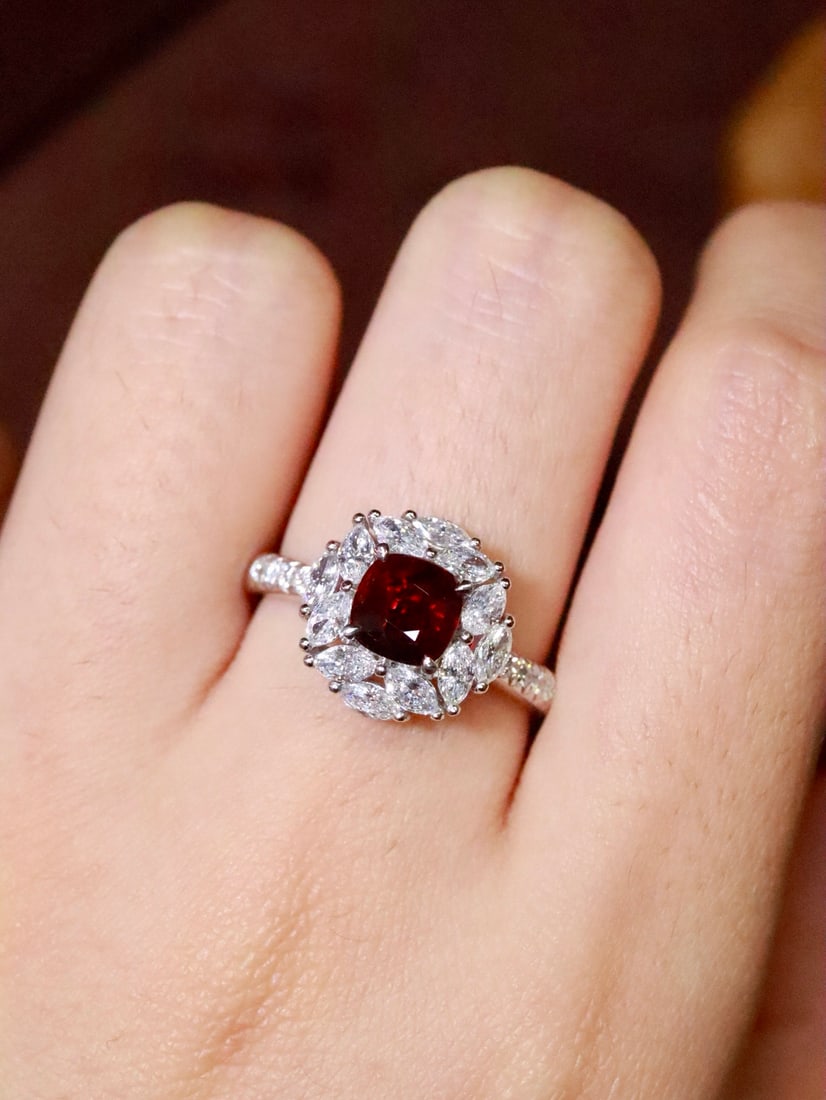 Platinum Natural Unheated Ruby Ring - 5
