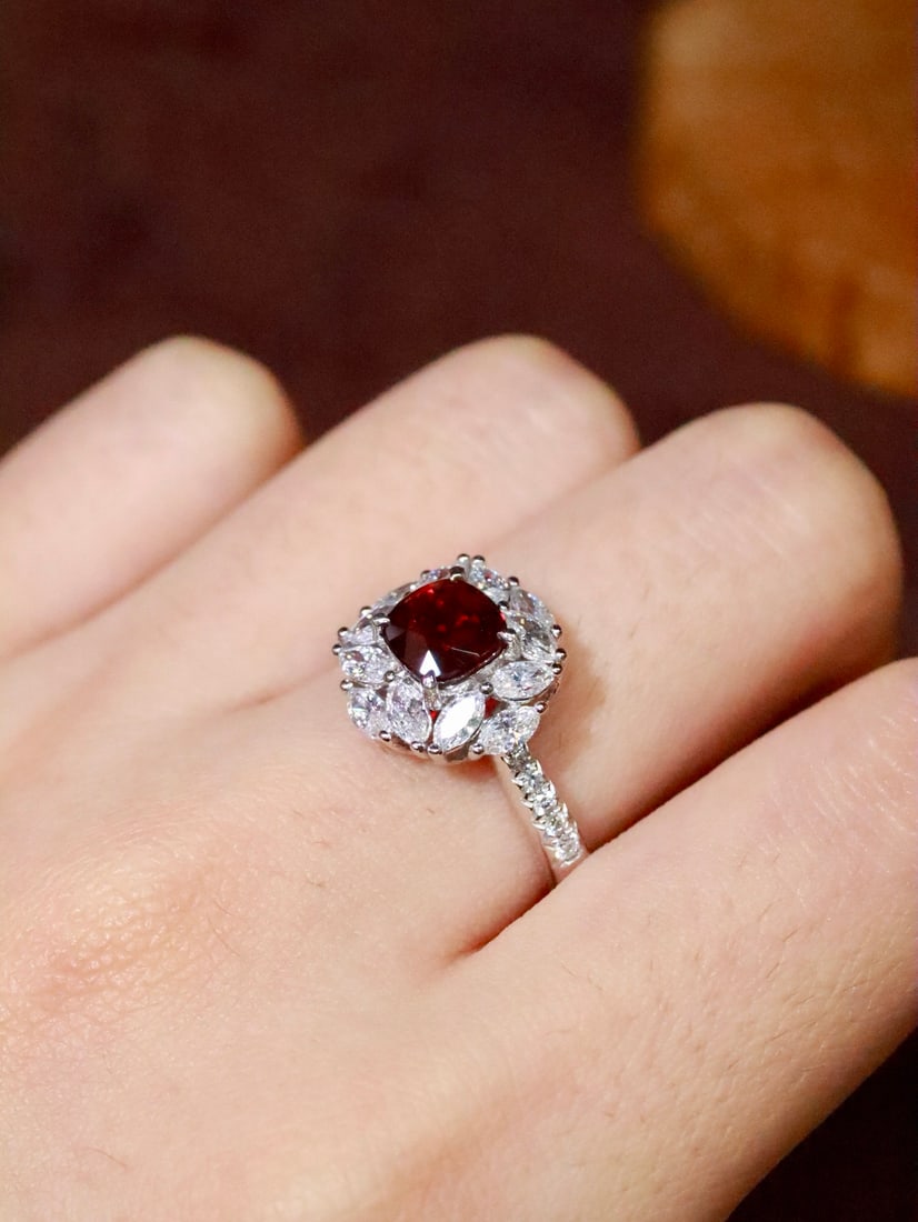 Platinum Natural Unheated Ruby Ring - 6