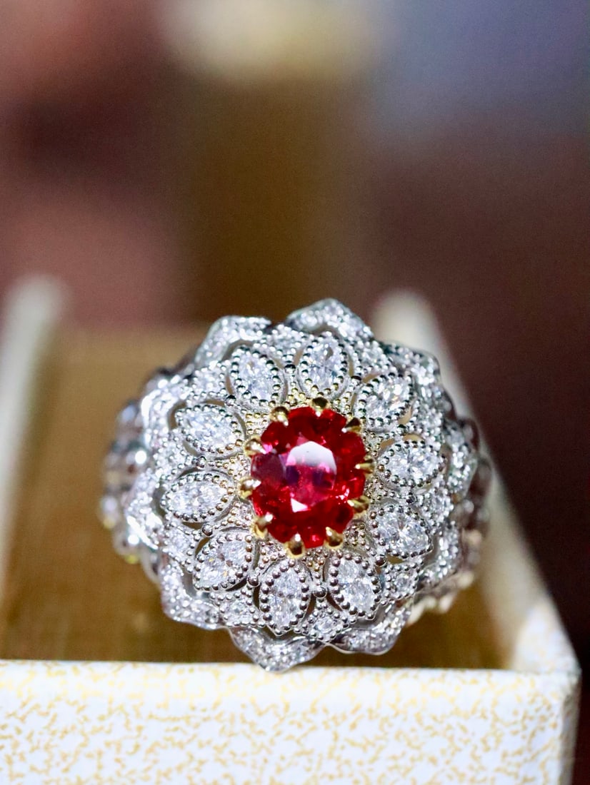 Platinum Unheated Ruby Ring: This ring perfectly combines modern and classical elements, showcasing a unique exotic charm. The platinum setting with an unheated ruby features elegant lines, making it eye-catching when worn. Craft
