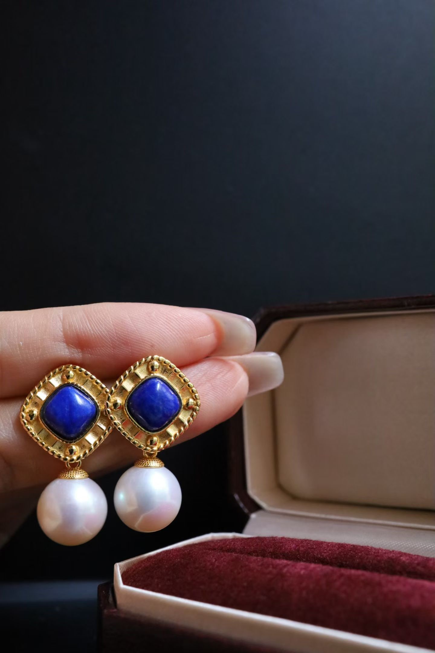 Natural Untreated Lapis Lazuli Pearl Earrings (1 of 8)