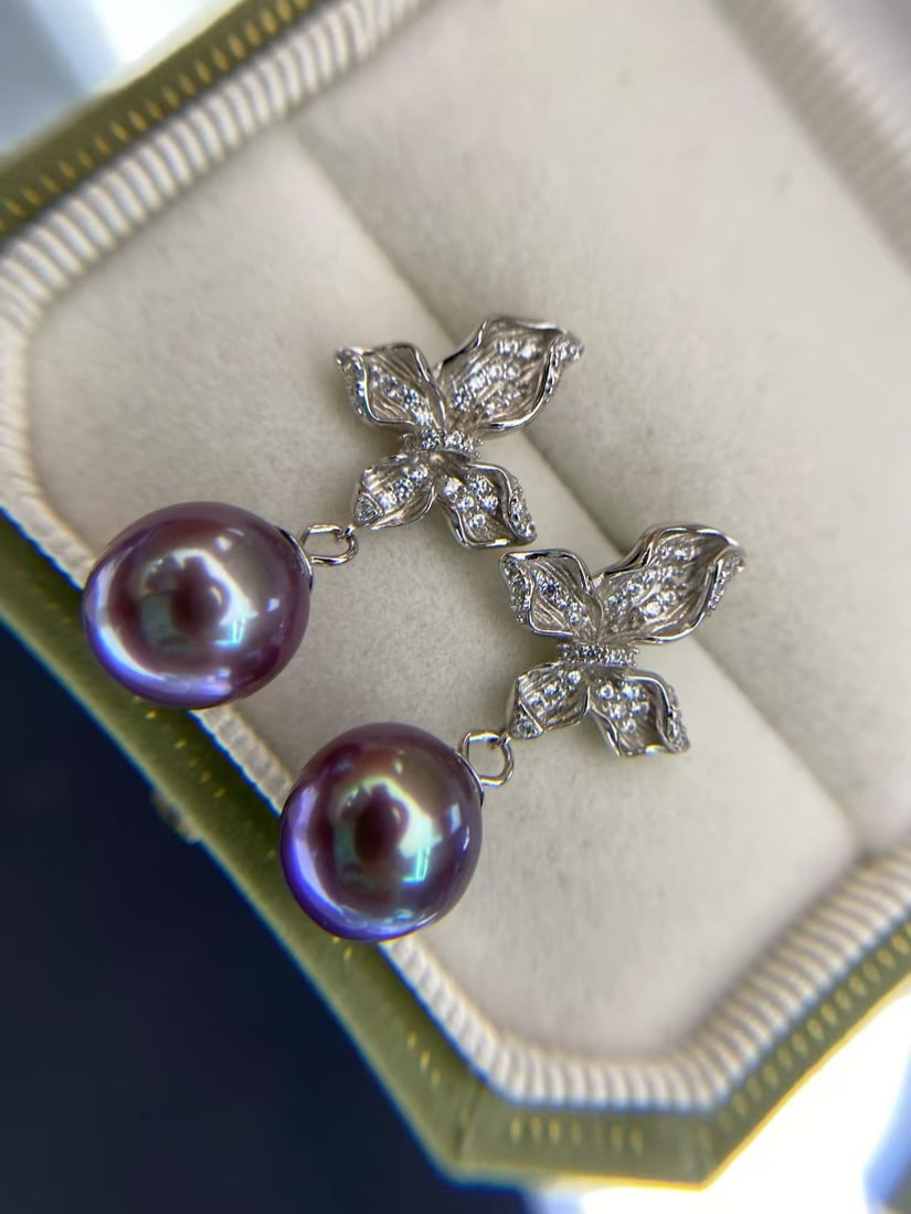 925 Silver Natural Flawless Purple Pearl Earrings (1 of 6)