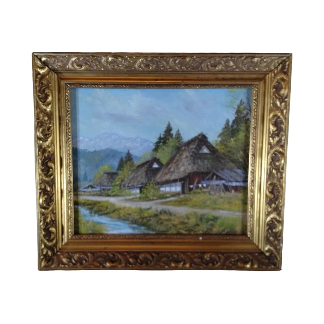 Kitagawa Teruo "Shinryoku no Sango" Oil Painting (Kitagawa Teruo "Mountain Village in Fresh Green" (1 of 9)