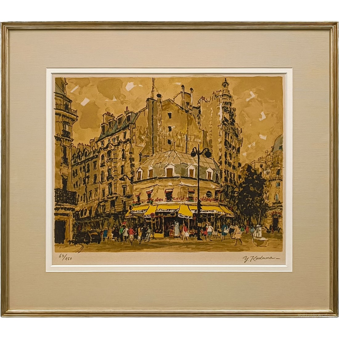 Kodama Yukio, "Pari no Machikado" (A Street Corner in Paris), Lithograph: Title KODAMA Yukio "A Street Corner in Paris" Lithograph Print Description In a streetscape rich with historical color, the lives of modern people are vividly depicted. This is a work of foreign daily